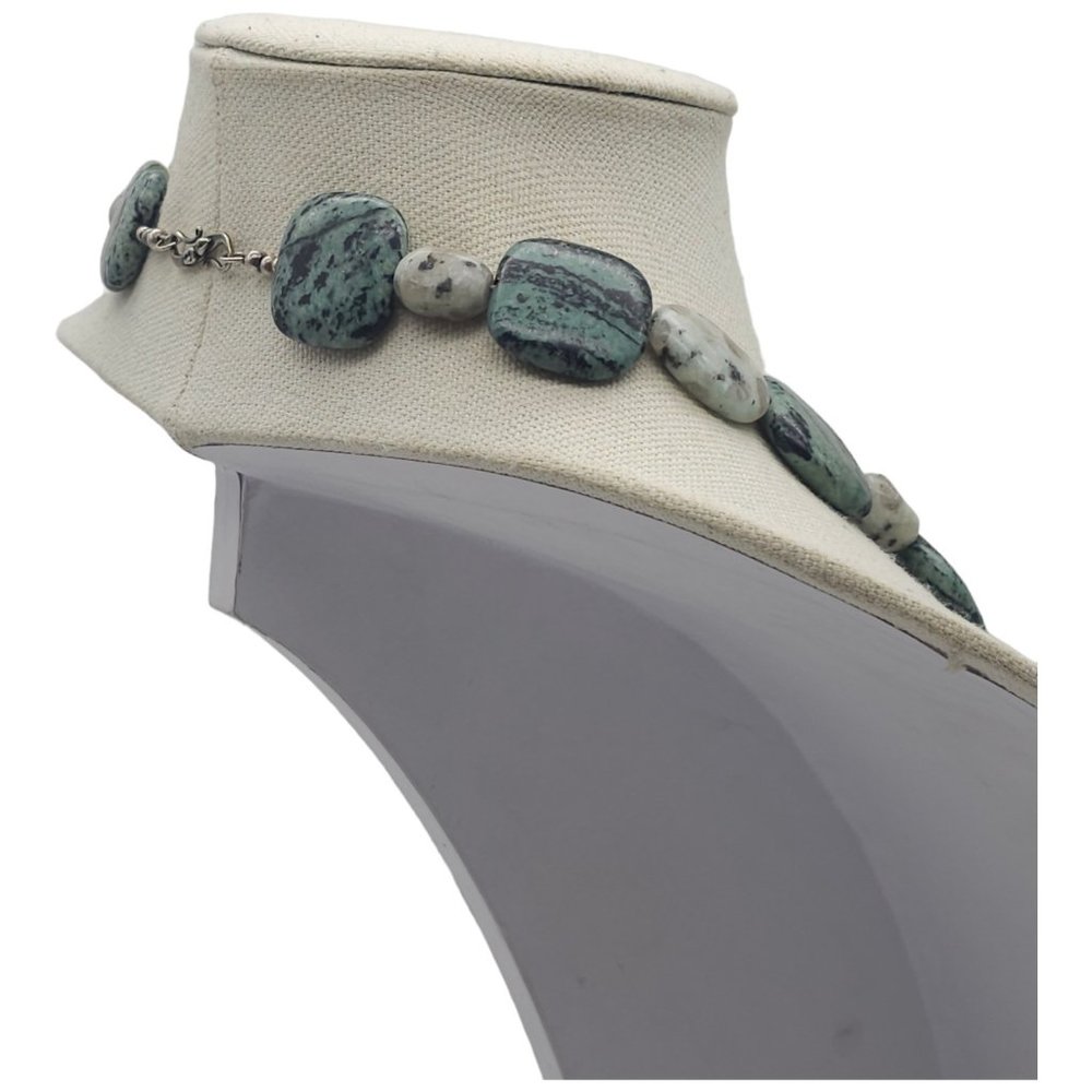 Green Moss Agate Blue Jasper Beaded Necklace 27" Sterling Silver 925 Stamped M16 - Picture 4 of 10